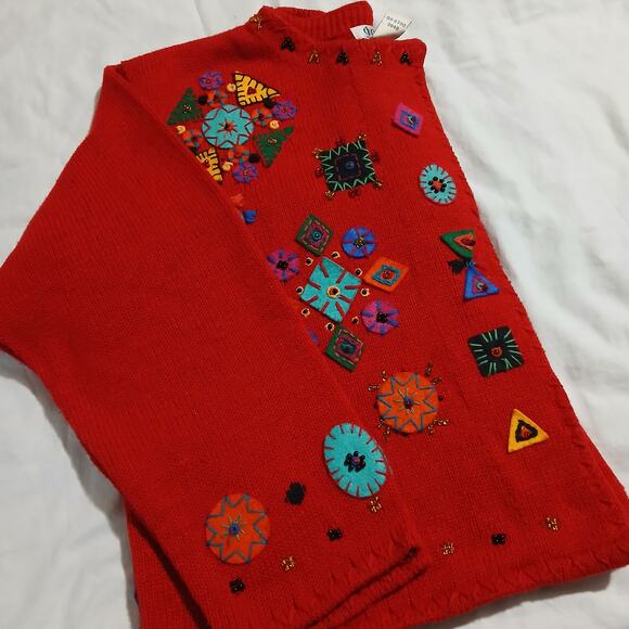 VTG Elements Exclusively Spiegel Women's Med Felted Cardigan Red Long-Sleeved - Picture 11 of 16